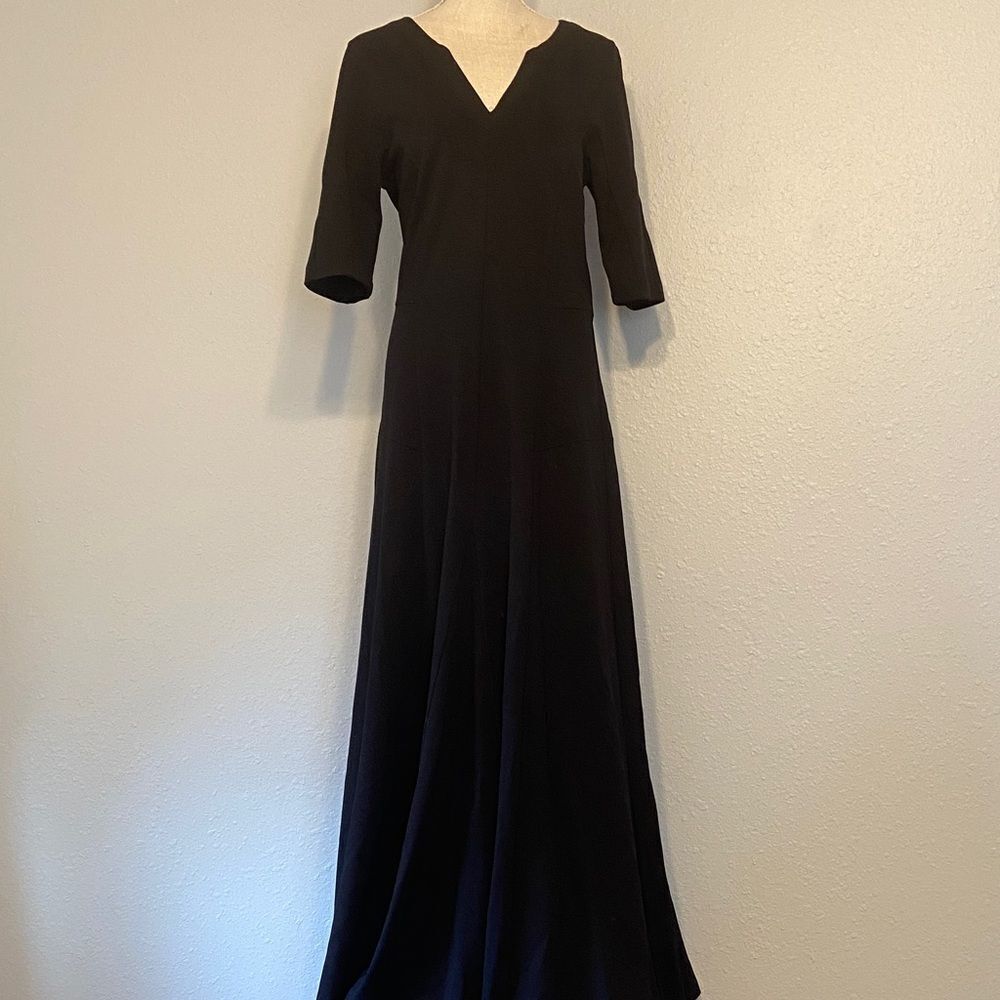 Soft Surroundings Black V-Neck 3/4 Sleeve Long Maxi Elegant Dress Size 10T